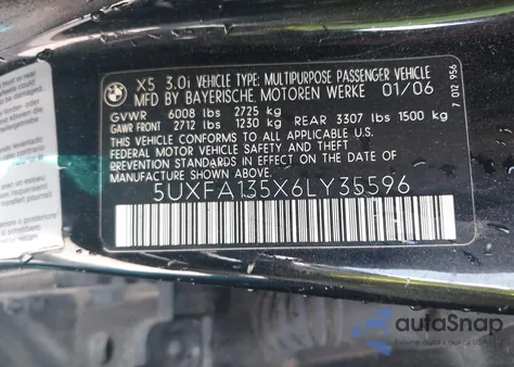 2006 BMW X5 3.0I from USA, damaged, VIN 5UXFA135X6LY35596